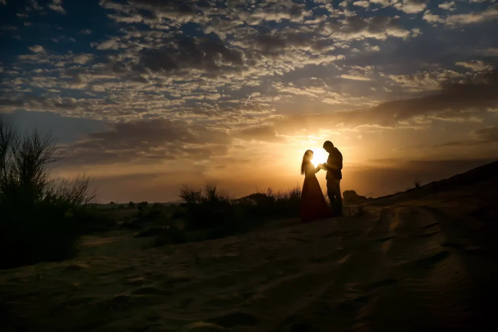 Golden hour couple portrait, Dubai desert